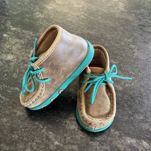 Twisted X Toddler Brown Bomber with Turquoise laces & sole